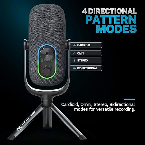 JLab JBuds Talk USB Microphone | Black | USB-C Output | Cardioid, Omni, Stereo, and Bi-Directional | 96k Sample Rate | Volume Control, Gain Control, and Quick Mute | 3.5mm AUX | Plug and Play