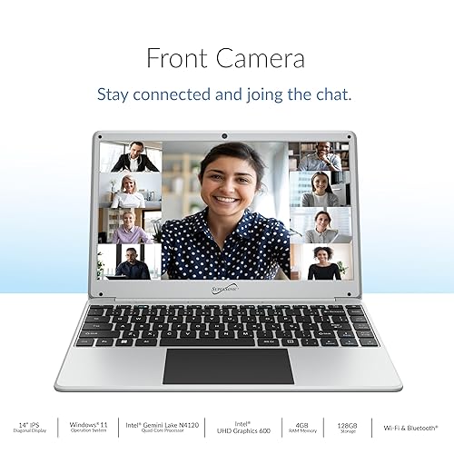 Supersonic SC-5514WNB 14-inch FHD Notebook Laptop, Intel Celeron N4120, 128GB Storage, 4GB RAM, Windows 11, 14 IPS Display, Bluetooth, Microsoft Office Trial, 2.0 Camera, Mini HDMI, Wi-Fi