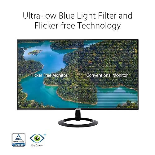 ASUS 24” (23.8-inch viewable) Eye Care Monitor (VZ24EHF) - IPS, Full HD (1920 x 1080), Frameless, 100Hz, Adaptive-Sync, 1ms, HDMI, Low Blue Light, Flicker Free, Ultra-Slim Profile, 3 Year Warranty