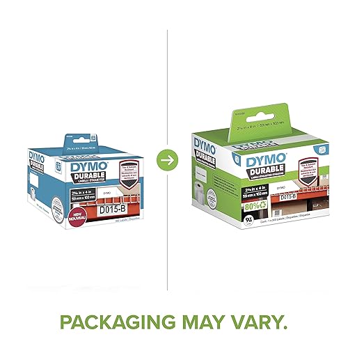DYMO LW Durable Industrial Labels for LabelWriter Label Printers, White Poly, 2-5/16” x 4”, 1 Roll of 300 2-5/16” x 4” Standard Packaging