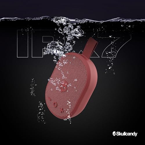 Skullcandy Ounce Wireless Bluetooth Speaker - IPX7 Waterproof Mini Portable Speaker with 16 Hour Battery, Downward Firing Passive Radiator, and Ballistic Nylon Carry Strap Red