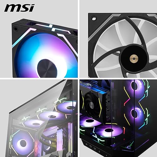 MSI MPG EZ120 ARGB-3B Fan - 120mm ARGB Fan, Patented Magnetic Connector Block, Daisy-Chain Connection, Fluid Dynamic Bearing + Extra nut Fixing, Fan hub, Mystic Light & Cooling Wizard Support