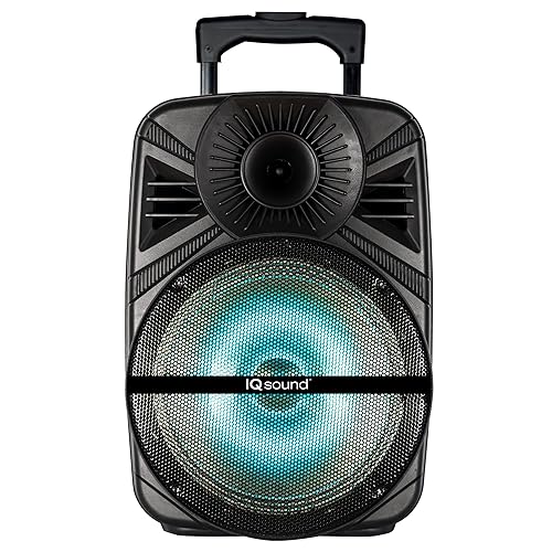 IQ Sound IQ-5012DJBT 12-inch Portable Bluetooth Speaker with True Wireless Technology, 12 High Efficiency Woofer, BT Receiver, FM Radio, RMS: 30 W, Flashing Lights, USB/Micro SD /AUX/Mic Inputs