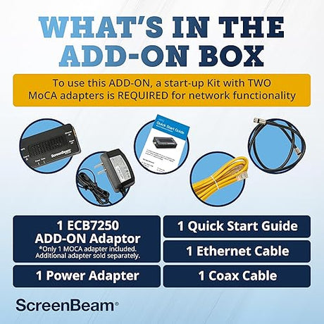 ScreenBeam Bonded MoCA 2.5 Network Adapter for Highest Speed Internet, Ethernet Over Coax - Single Add-On Adapter for Existing MoCA Network (Model: ECB7250S02)