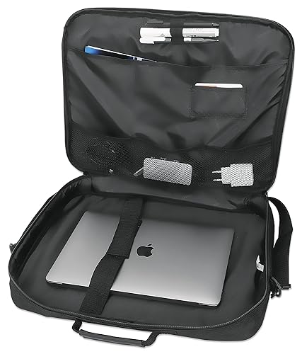 Manhattan Laptop Shoulder Bag Carrying Case – Slim Briefcase Style, Clamshell Opening, Padded Compartments–3 Yr Mfg Warranty, Black, 17.3 Inch