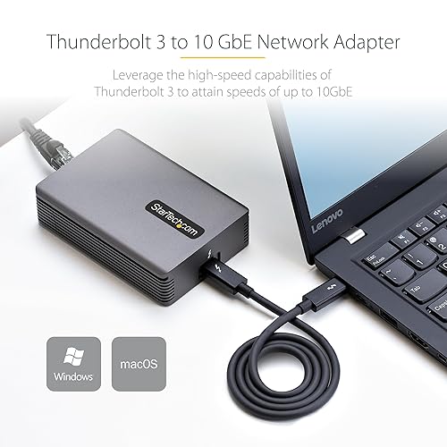 StarTech.com Thunderbolt 3 to Ethernet Adapter, 10GbE, Multi-Gigabit, Thunderbolt 3 to RJ45 Network Adapter, 10GBASE-T/5-2.5GBASE-T NIC, 10G Network Adapter w/ TB3-Certified Cable, Win/Mac (TB310G2)