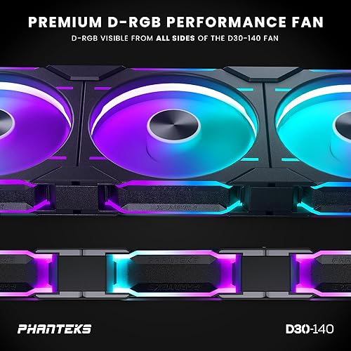 Phanteks D30-140 DRGB PWM Fan 3Pack, Reverse Airflow Model, Premium D-RGB Performance Fans, Halos Lighting Effect, ARGB/DRGB Lighting, Daisy-Chain Fan Linking System, 3Pack (Black)
