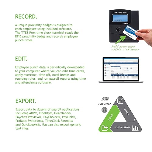 Pyramid TimeTrax TTEZPROX Automated Proximity Time Clock System - Ethernet (PPDLAUBKN) Clock System Quick Scan