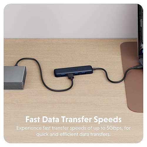 Hyper Drive 4 Port USB A to USB C Hub. Connect Devices w/ 4 Fast USB-A Ports, 5Gbps Data Transfer Speed USB A and C Hub. Plug-and-Play Hyper USB C Hub. Made with EcoSmart Recycled Materials.