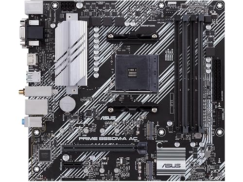 ASUS Prime B550M-A AC AMD AM4 (3rd Gen Ryzen™) Micro ATX Motherboard (PCIe 4.0, WiFi, ECC Memory, 1Gb LAN, HDMI 2.1/D-Sub, 4K@60HZ, Addressable Gen 2 RGB Header and Aura Sync) mATX PRIME B550M-A AC