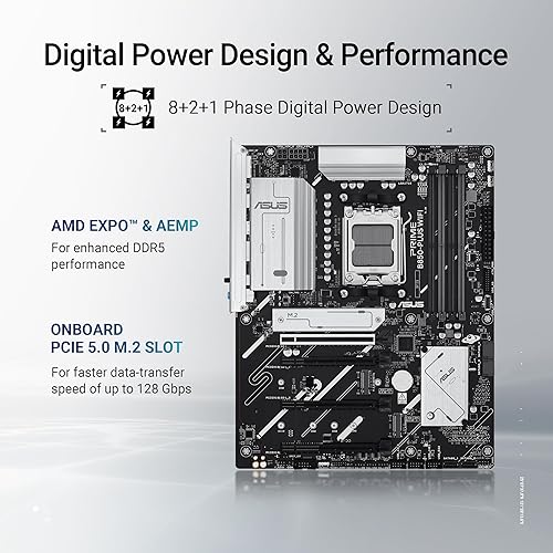 ASUS Prime B850-PLUS WiFi AMD AM5 AMD B850 ATX Motherboard, DDR5, PCIe 5.0 Ready, 3X M.2, Wi-Fi 6E, 2.5Gb LAN, DisplayPort, HDMI™, USB 10Gbps Type-A & Type-C®, BIOS Flashback™, Aura Sync, AI Advisor ATX PRIME B850-PLUS|M.2 x3|WiFi 6E