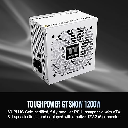 Thermaltake Toughpower GT 1200W; ATX 3.1; x2 Native PCIe 5.1 12V-2x6; Full Modular; Flat Cables; Color Matched Connectors; Japanese Main Capacitors; 80 Plus Gold; 140mm; Snow; PS-TPT-1200FNFAGU-W