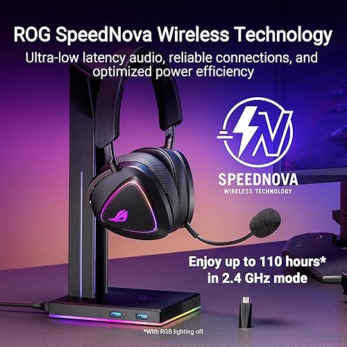ASUS ROG Delta II Wireless Gaming Headset (BT, ROG SpeedNova 2.4GHz, 3.5mm, 50mm Titanium-Plated Drivers, 10mm Super-Wideband Mic, 110HR Battery, DualFlow Audio, for PC, Switch, PS5, Xbox)- Black