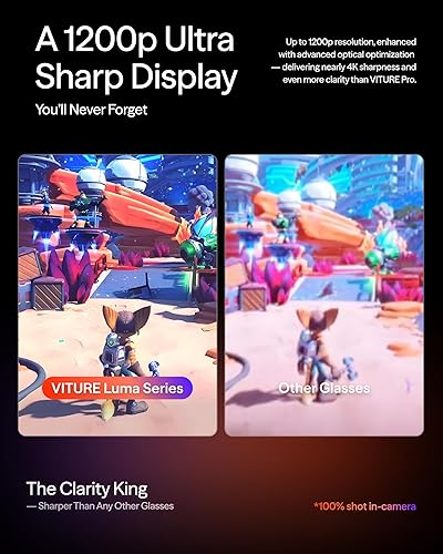 VITURE Luma XR Glasses — 146” 1200p Ultra Sharp Display, 1000 Nits, 50° FOV, Dimming Adjustments, USB-C Connection for iPhone, Android, Mac, PC, Steam Deck, First-Ever XR Experience for Switch 2