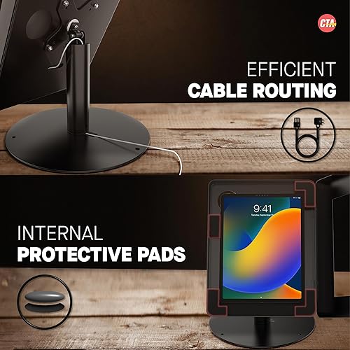 Premium Retail POS Stand – CTA Upscale Tablet Kiosk Stand with 360 Rotation & Locking – for iPad 11 (A16) - Pro 11-inch M4 - Air 11-inch M3- iPad 10th Gen - Galaxy Tab & More Tablets Medium Size Tablets Key Lock Black