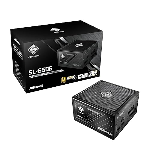 ASRock Steel Legend 650W Power Supply ATX 3.1 PCle iCOOL Full Modular 10 Years Warranty 135 mm FDB Fan SL-650G 80 Plus Gold Cybenetics Platinum Japanese Capacitor 5V Boost Gold Steel Legend 650W