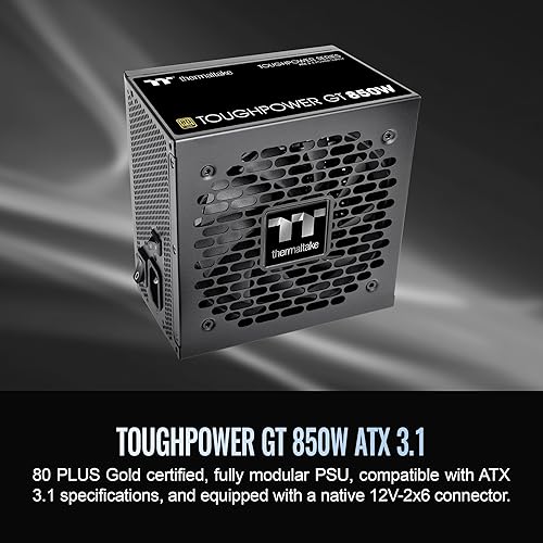 Thermaltake Toughpower GT 850W ATX 3.1 Standard Power Supply; 80 Plus Gold Efficiency; Smart Zero Fan; Native 450W PCIe 5.1 Connector; PS-TPT-0850FNFAGU-3; 5 Year Warranty Gold (ATX 3.1) 850W Black