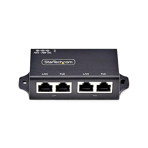 StarTech.com 2-Port PoE+ Injector, 10/100/1000Mbps, PoE/PoE+ (802.3af/at), 4X 10/100/1000BASE-T RJ45, 30W, Wall Mountable