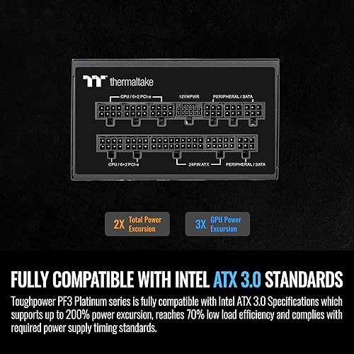 Thermaltake Toughpower PF3 ATX 3.0 1050W 80+ Platinum Full Modular SLI/Crossfire Ready Power Supply; PCIe 5.0 12VHPWR Connector Included; 10 Year Warranty; PS-TPD-1050FNFAPU-L