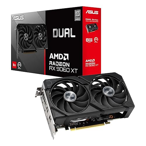 ASUS Dual Radeon™ RX 9060 XT 8GB GDDR6 Graphics Card (PCIe 5.0, HDMI 2.1b, DisplayPort 2.1a, 2.5-Slot Design, Axial-tech Fan Design, 0dB Technology, and More) Dual Fans RX9060XT|8GB