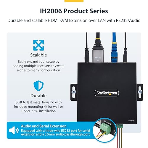 StarTech.com HDMI KVM Extender Over IP Network, 4K 60Hz, Driverless, HDMI and USB Over Ethernet/CAT6, AVoIP, Tx/Rx Kit