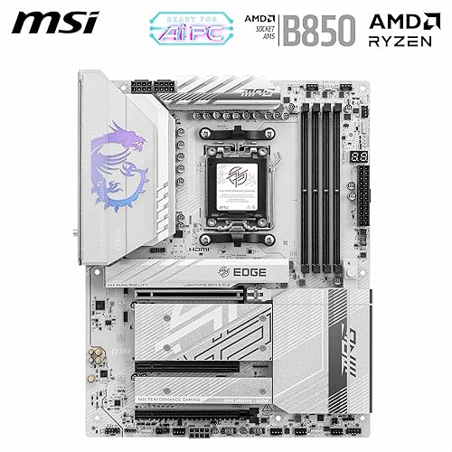 MSI MPG B850 Edge TI WiFi Gaming Motherboard (AMD Ryzen 9000/8000/7000 Series Processors, AM5, DDR5, PCIe 4.0, M.2, SATA 6Gb/s, USB 3.2 Gen 2, HDMI/DP, Wi-Fi 6E, Bluetooth 5.3, 2.5Gbps LAN, ATX)