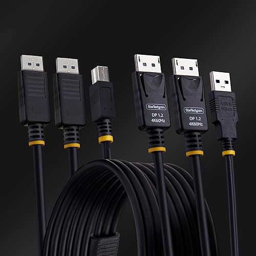 StarTech.com 6ft (1.8m) Dual-DisplayPort and USB 5Gbps KVM Cable, 4K 60Hz, Universal Compatible Combo Cable for KVM Switches
