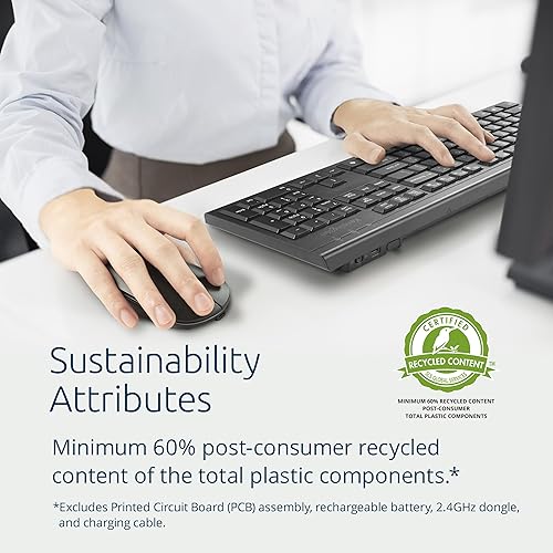 Kensington KM270 EQ Rechargeable Bluetooth Keyboard & Mouse Desktop Set, 2.4GHz & Bluetooth 5.0 Wireless Connection (K75560NA) Rechargeable Desktop Set