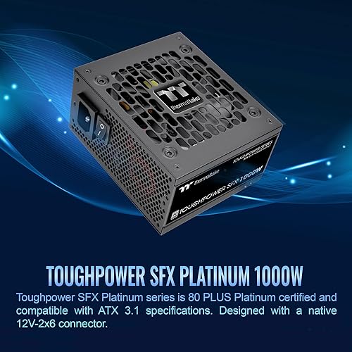 Thermaltake Toughpower SFX 1000W 80Plus Platinum ATX 3.1 Standard Power Supply; 600W 12V-2x6 Connector Included; Full Modular; 90mm FDB Fan; PS-STP-1000FNFAPU-1; 7 Year Warranty