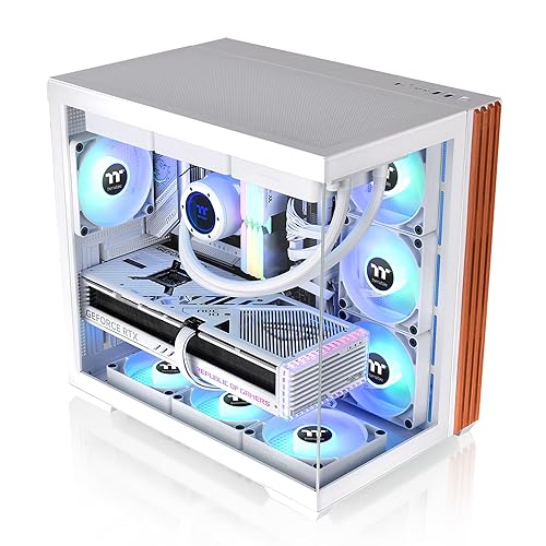 Thermaltake View 380 WS ARGB; Mid Tower Chassis; Side Wood Trim; 4x120mm ARGB Lite Fans Included; 415mm GPU Clearance; Dual Chamber; ATX/mATX/mITX; Hidden Connector Support; Snow; CA-1Z2-00M6WN-WS