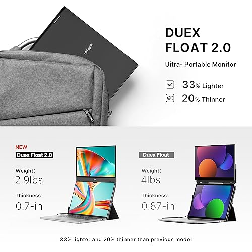 New Mobile Pixels Duex Float 2.0 Portable Stacked Monitor, FHD IPS 15.6 Laptop Screen Extender (Built-in Kickstand), USB C/HDMI Monitor Extender with Dual Speakers, Windows, MacOS, Switch, Android