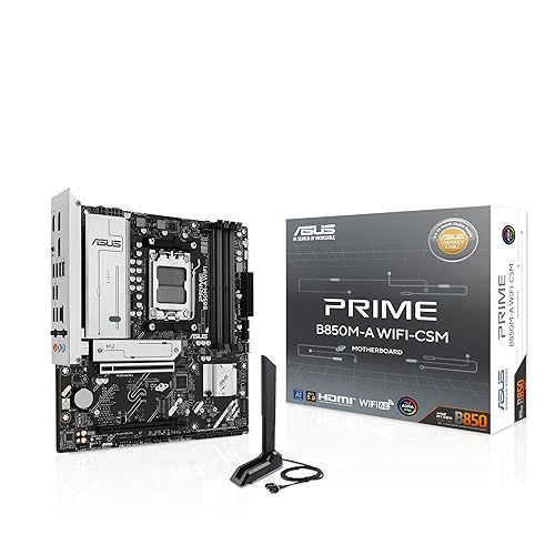 ASUS Prime B850M-A WiFi-CSM AMD AM5 B850 mATX Motherboard, DDR5, PCIe 5.0 Ready, 3X M.2, Wi-Fi 6E, 2.5Gb LAN, DisplayPort, HDMI™, USB Type-C®, ASUS Control Center Express Remote IT Management mATX PRIME B850M-A CSM|M.2 x3|WiFi 6E