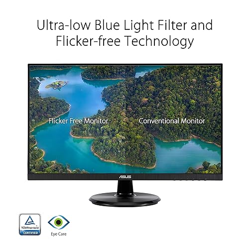 ASUS 24” (23.8-inch viewable) 1080P Eye Care Monitor (VA24DQF) - IPS, Full HD, Frameless, 100Hz, 1ms, Adaptive-Sync, for Working and Gaming, Low Blue Light, Flicker Free, DisplayPort, 3 Year Warranty