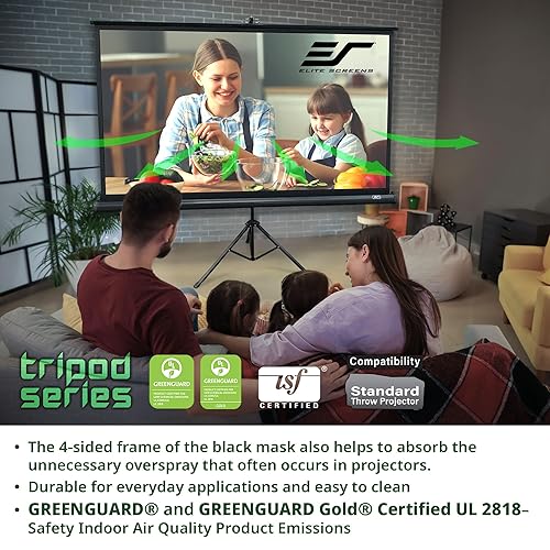 Elite Screens Tripod, 85-inch, Adjustable Multi Aspect Ratio Portable Pull Up Projection Projector Screen, T85UWS1 Tripod Series-Black 1:1, 85-inch Black