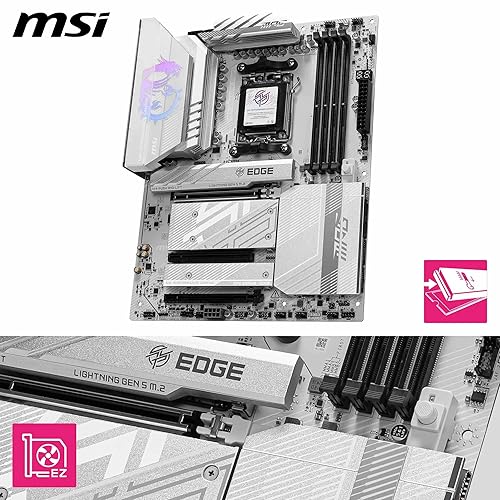 MSI MPG B850 Edge TI WiFi Gaming Motherboard (AMD Ryzen 9000/8000/7000 Series Processors, AM5, DDR5, PCIe 4.0, M.2, SATA 6Gb/s, USB 3.2 Gen 2, HDMI/DP, Wi-Fi 6E, Bluetooth 5.3, 2.5Gbps LAN, ATX)