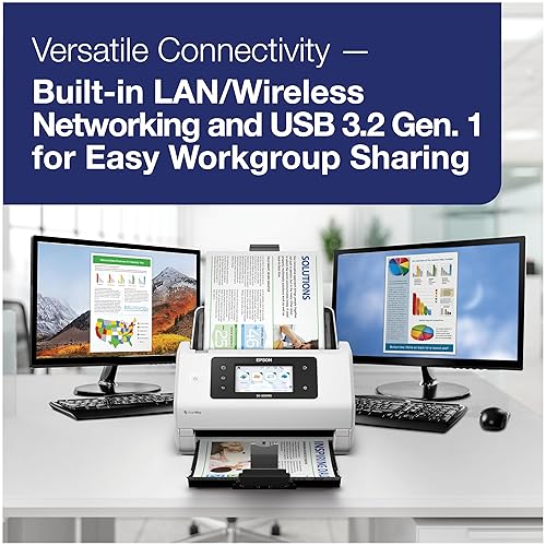 Epson DS-800WN EdgeLink Wireless Network Color Document Scanner with Duplex Scanning, PC-Free Scanning, 100-page Auto Document Feeder (ADF) and 4.3 Color Touchscreen