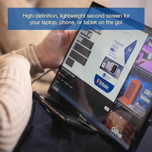 Verbatim Portable Monitor 14 USB-C HDMI Full HD 1080p IPS Display with Adjustable Kick Stand for Laptops and Gaming Consoles 14 Non - Touchscreen