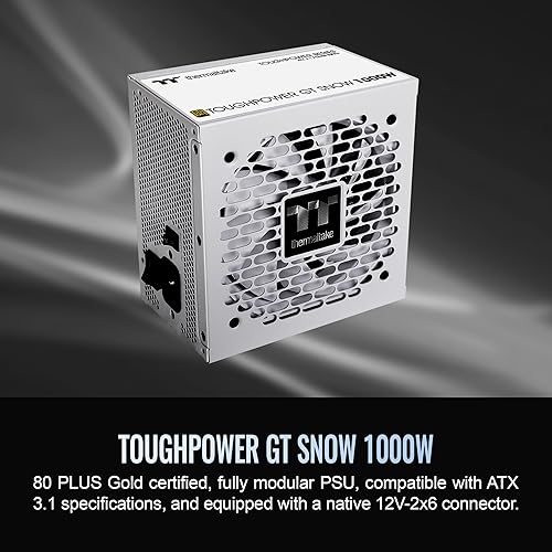 Thermaltake Toughpower GT 1000W; ATX 3.1; Native PCIe 5.1 12V-2x6; Full Modular; Flat Cables; Color Matched Connectors; Japanese Main Capacitors; 80 Plus Gold; 140mm; Snow; PS-TPT-1000FNFAGU-W