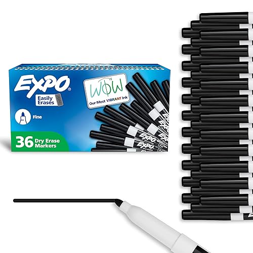 EXPO Dry Erase Markers, Low Odour Ink, Black, Fine Tip, 36 Count