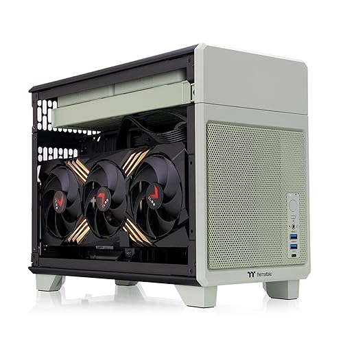 Thermaltake TR100 SFF Chassis; mITX Support; 18.9 Liters; PCIe 4.0 Riser Cable Included; 360mm GPU Clearance; 280mm Radiator Support; Removable PCIe Bracket; Matcha Green; CA-11A-00SENN-00