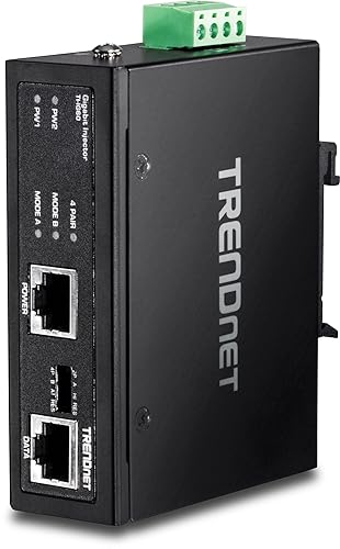 TRENDnet Hardened Industrial 60W Gigabit PoE+ Injector, DIN-Rail Mount, IP30 Rated Housing, Includes DIN-Rail & Wall Mounts, TI-IG60