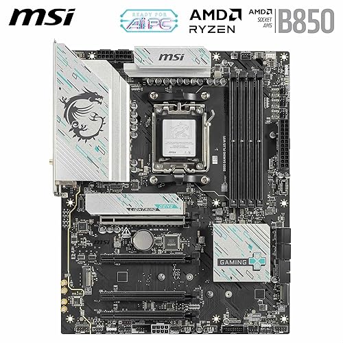 MSI B850 Gaming Plus WiFi Gaming Motherboard (AMD Ryzen 9000/8000/7000 Series Processors, AM5, DDR5, PCIe 4.0, M.2, SATA 6Gb/s, USB 3.2 Gen 2, HDMI/DP, Wi-Fi 6E, Bluetooth 5.3, 2.5Gbps LAN, ATX)
