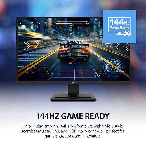 MSI PRO MP273L E14 27-inch IPS 1920 x 1080 (FHD) Gaming Office Monitor, 144Hz, Adaptive-Synch, HDR Ready, HDMI, VGA Port,VESA Mountable, Tilt, 4-Side Slim Bezel,1ms, Black