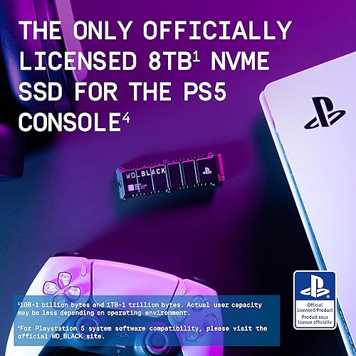 WD_BLACK 8TB SN850P NVMe M.2 SSD Officially Licensed Storage Expansion for PS5 Consoles, up to 7200MB/s, with heatsink - WDBBYV0080BNC-WRSN 8TB Up to 7,200MB/s
