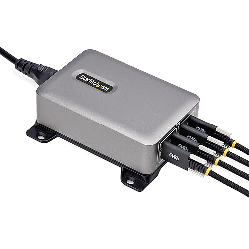 StarTech.com 4-Port Multi-Device USB-C Charger, 240W Total, Single Port 140W EPR, PD 3.1, Screw Locking, Ideal for Boardrooms