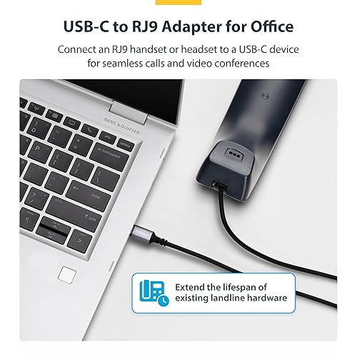 StarTech.com USB-C to RJ9 Adapter for Office Phone Handset or Wired/Wireless Headset, Use Landline Hardware, 6ft (1.8m) Cable