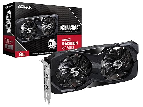 ASRock AMD Radeon RX 7600 Challenger 8GB OC GDDR6 DisplayPort HDMI 0dB Silent Cooling Graphics Card 128-bit 7680 x 4320 18 Gbps Graphics Card