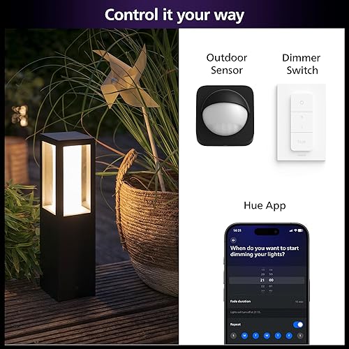 Philips Hue Impress Outdoor Pedestal Light (Low-Volt), (400 x 100 mm) White & Color Light, Voice Control with Alexa, Apple Home & Google Assistant, Bridge Required?