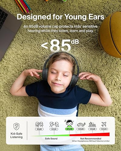 Belkin SoundForm Mini Kids Wireless Headphones w/Built-in Microphone, 30H of Playback Time, & Fun Stickers - Over-Ear Headsets for Online Learning, School, Travel, iPhone, iPad, Galaxy & More - Black Wireless (USB-C) No Case Without Case Black