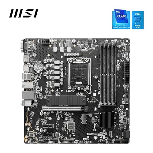MSI PRO B760M-P Motherboard, Micro-ATX - Supports Intel 14th, 13th & 12th Gen Core Processors, LGA 1700 - DDR5 Memory Boost 6800+MHz/OC, PCIe 4.0 x16 Slot, M.2 Gen4 Slots